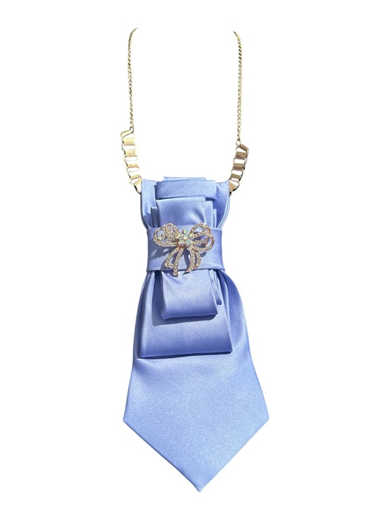 Jewelry - Satin Lilac Necktie Necklace with Rhinestone Bow